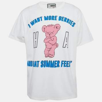 Pre Owned Gucci Ha Ha Ha White Printed Jersey T-Shirt XL