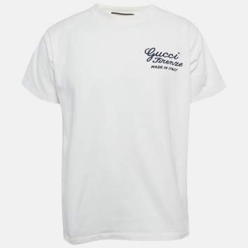 Pre Owned Gucci White Firenze Embroidered Cotton T-Shirt XS