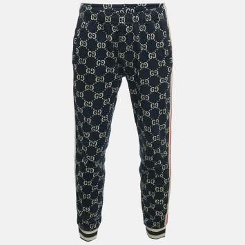 مملوكة مسبقًا Gucci Navy Blue GG Jacquard Track Pants XL