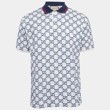 Pre Owned تي شيرت بولو غووتشي قطن بيكيه مطرز GG مقاس صغير (سمول)