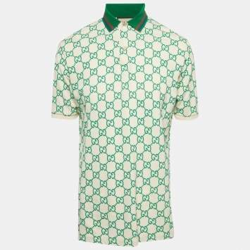 Pre Owned Gucci GG Embroidered Cotton Pique Polo T-Shirt M