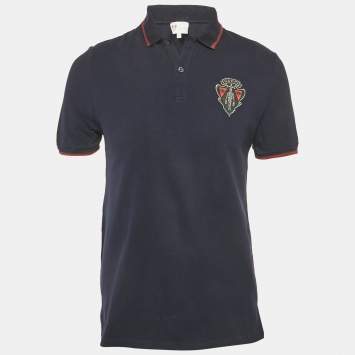 مملوكة مسبقًا Gucci Equestrian Blue Cotton Patch Detail Polo T-Shirt L