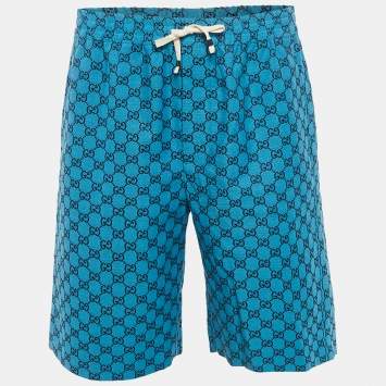 Pre Owned Gucci Blue GG Jacquard Canvas Bermuda Shorts L