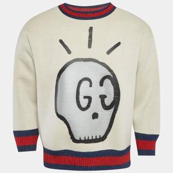 Pre Owned Gucci Beige Skull Print Neoprene Sweatshirt M