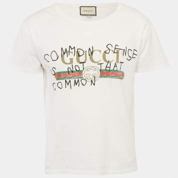 Pre Owned Gucci White Coco Captain Logo Print Jersey Distressed  T-Shirt XS