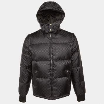 Pre Owned Gucci Black Logo Monogram Synthetic Puffer jacket L