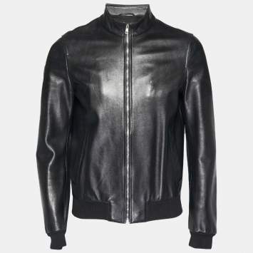 مملوكة مسبقًا Gucci Black Leather Bomber Jacket S