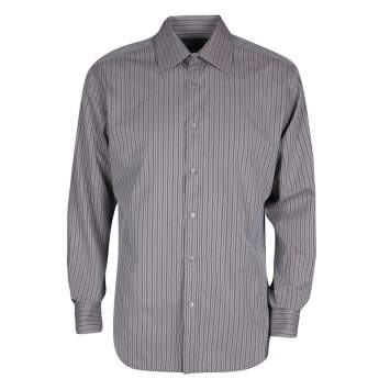 Pre Owned Gucci Grey Striped Cotton Long Sleeve Button Front Shirt XL