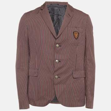 Pre Owned Gucci Red/Blue Striped Crest Cotton Schoolboy Hysteria Jacket L