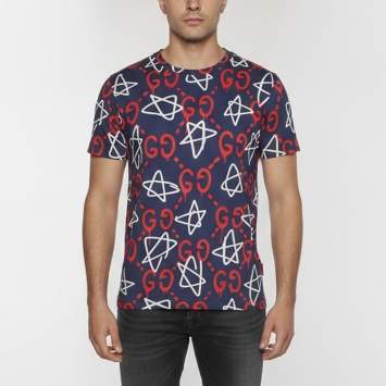 مملوكة مسبقًا Gucci Navy Blue Ghost Star Print Jersey Short Sleeve T-Shirt XS