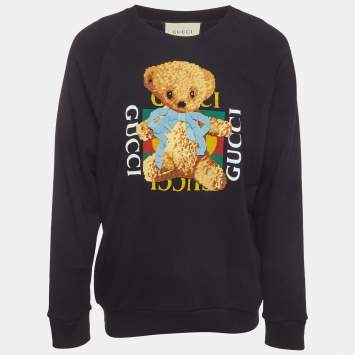 Pre Owned Gucci Navy Blue Bear Embroidery Jersey Crewneck Sweatshirt M 