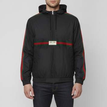 مملوكة مسبقًا Gucci Black Cotton Web Stripe Drawstring Windbreaker Hoodie XL 