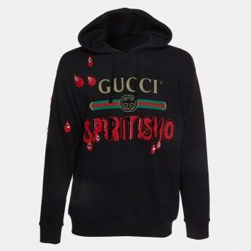 مملوكة مسبقًا Gucci Black Spiritismo Logo Embellished Cotton Hoodie M