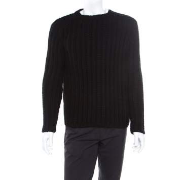 Pre Owned Gucci Black Chunky Rib Knit Wool Mohair Crew Neck Sweater S