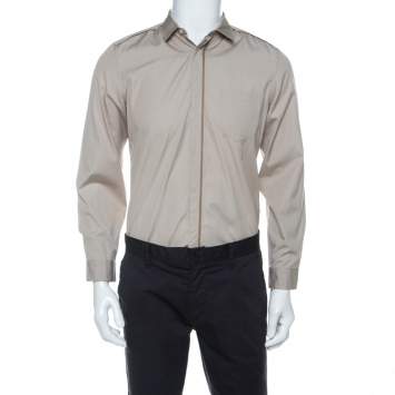 Pre Owned Gucci Beige Cotton Concealed Placket Detail Long Sleeve Shirt M