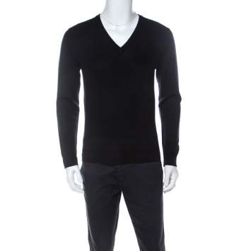 Pre Owned Gucci Black Wool V-Neck Hysteria Crest Sweater S