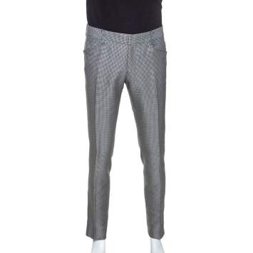 Pre Owned Gucci Black and White Houndstooth Pattern Wool Blend Trousers M