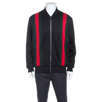 Pre Owned Gucci Black Classic Web Striped Jersey Technical Bomber Jacket XL