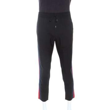 Pre Owned Gucci Black Striped Detail Wool and Mohair Track Pants XXL