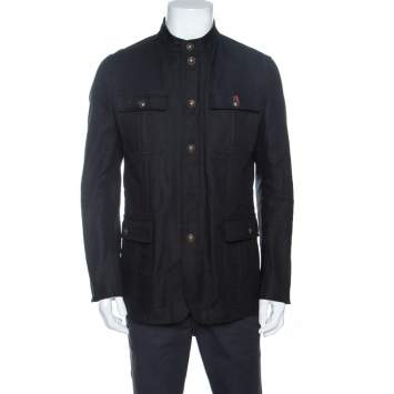 Pre Owned Gucci Black Cotton Button Front Coat M