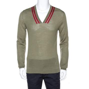 Pre Owned Gucci Pale Olive Green Merino Wool Lightweight Knit Sweater L