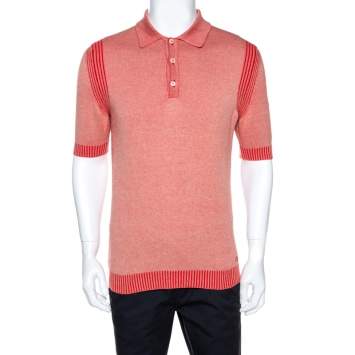 Pre Owned Gucci Red Knit Washed Out Effect Polo T-Shirt L