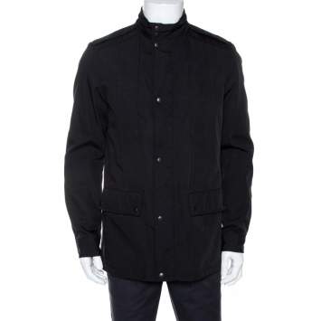 Pre Owned Gucci Black Cotton Blend Zip Front Coat M