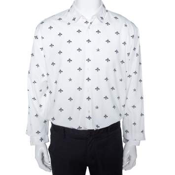 Pre Owned Gucci White Bee & Star Print Cotton Long Sleeve Duke Shirt 4XL