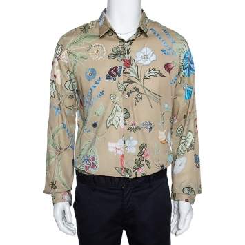 مملوكة مسبقًا Gucci Beige Cotton Floral Print Duke Shirt XS