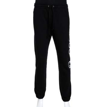 Pre Owned Gucci Black Logo Print Jersey Jogger Pants M