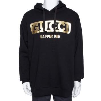 Pre Owned Gucci Black Dapper Dan Print Cotton Hooded Sweatshirt M