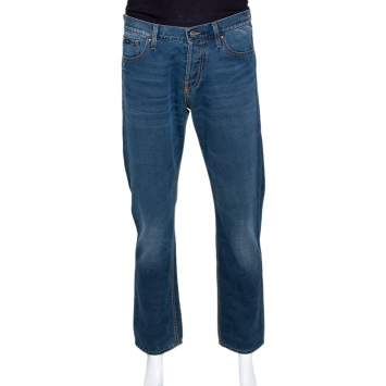 Pre Owned Gucci Blue Light Washed Denim Straight Leg Jeans S