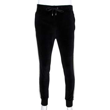 Pre Owned Gucci Black Logo Embroidered Velvet Track Pants M
