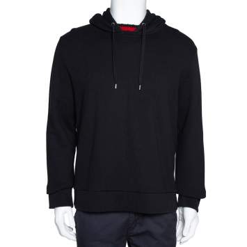 Pre Owned Gucci Black Cotton Jersey Web Detail Hooded Sweatshirt L