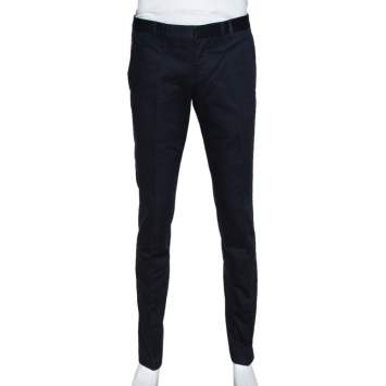 Pre Owned Gucci Navy Blue Cotton Tailored Regular Fit Trousers M