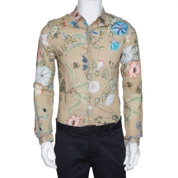 Pre Owned Gucci Beige Floral Print Cotton Long Sleeve Duke Shirt M