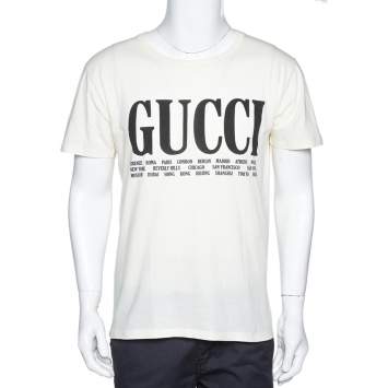 Pre Owned Gucci Cream Gucci Cities Print Cotton Crew Neck T-Shirt S