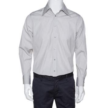 Pre Owned Gucci Brown Striped Cotton Button Front Shirt S