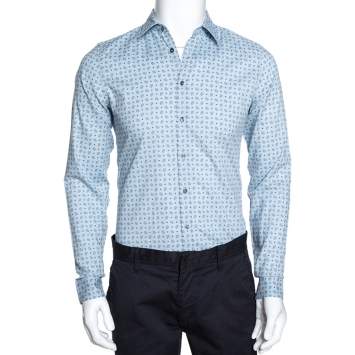 Pre Owned Gucci Powder Blue Paisley & Dot Print Cotton Slim Fit Shirt XS