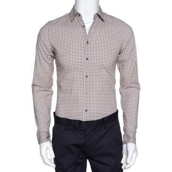 Pre Owned Gucci Cream Printed Cotton Long Sleeve Slim Fit Shirt S