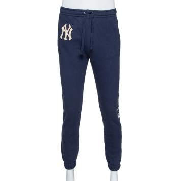 Pre Owned Gucci Navy Blue Cotton NY Logo Jogger Pants S