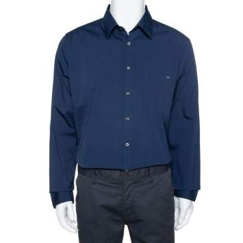 Pre Owned Gucci Navy Blue Stretch Cotton Skinny Fit Shirt XXXL