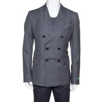 Pre Owned Gucci Grey Wool Stitch Detail New Signoria Jacket XXL