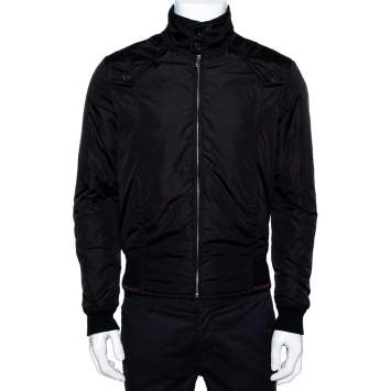 Pre Owned Gucci Black Rib Trim Zip Up Bomber Jacket S