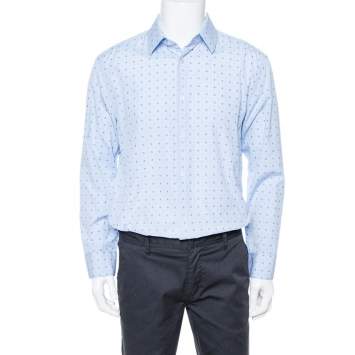 Pre Owned Gucci Liight Blue Cotton G Dot Fil Coupé Slim Fit Shirt XXL