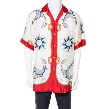 Pre Owned Gucci Cream Nautical Print Silk Oversized Bowling Shirt M
