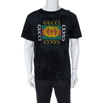 Pre Owned Gucci Black Distressed Cotton Loved Stud Embellished Logo Jersey T Shirt S