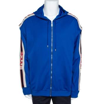 Pre Owned Gucci Blue Detachable Sleeve Detail Zip Front Hoodie L