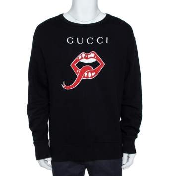 Pre Owned Gucci Black Mouth Print Jersey Sweatshirt S
