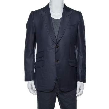Pre Owned Gucci Navy Blue Textured Silk Wool Tailored Blazer XL